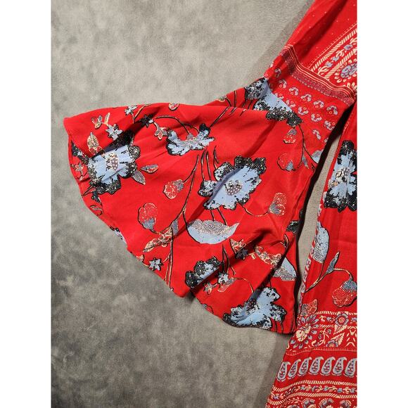 Anthropologie Vanessa Virginia Dress Size 0 Red Boho 100% Silk Isabelle Floral - Picture 7 of 12